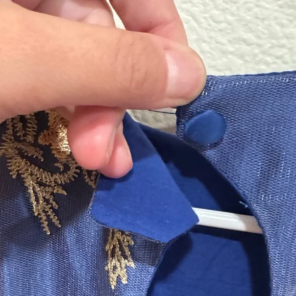 Charming Blue and Gold Embroidered Dress - Picture 4 of 5